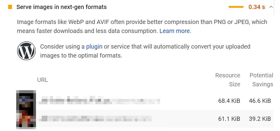 pagespeed insights serve images in next-gen formats