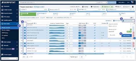 screenshot of serpstat's interface showcasing its rank tracker tool, part of its all-in-one seo and digital marketing platform.