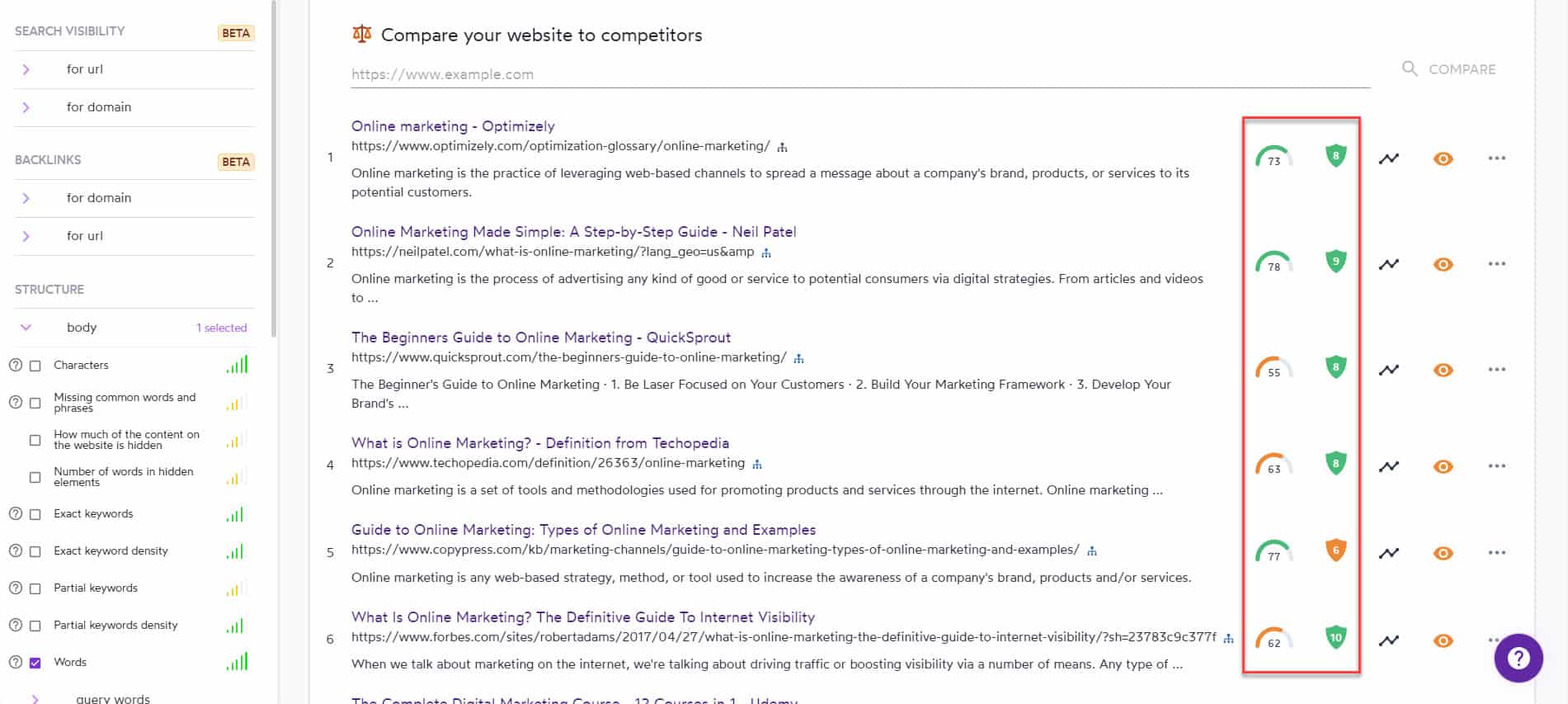 surfer seo serp analyzer