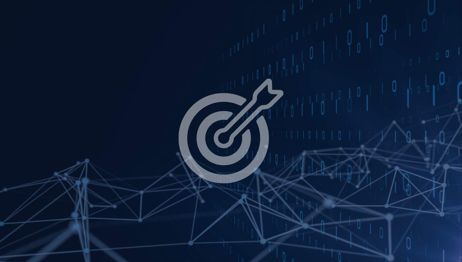 Une icône de cible numérique sur un fond de réseau et de code binaire, symbolisant le ciblage par mots-clés piloté par l’IA.