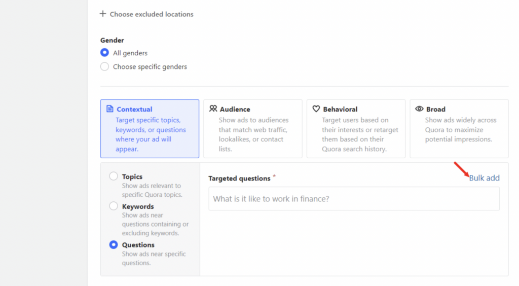 add your questions in bulk on quora