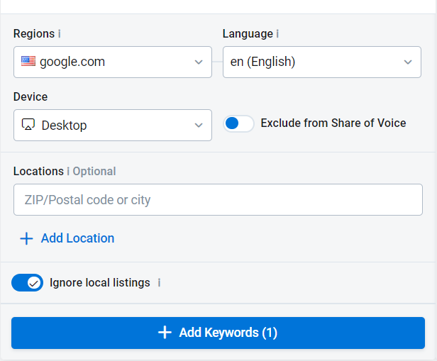 input the required data and click “add keywords.”
