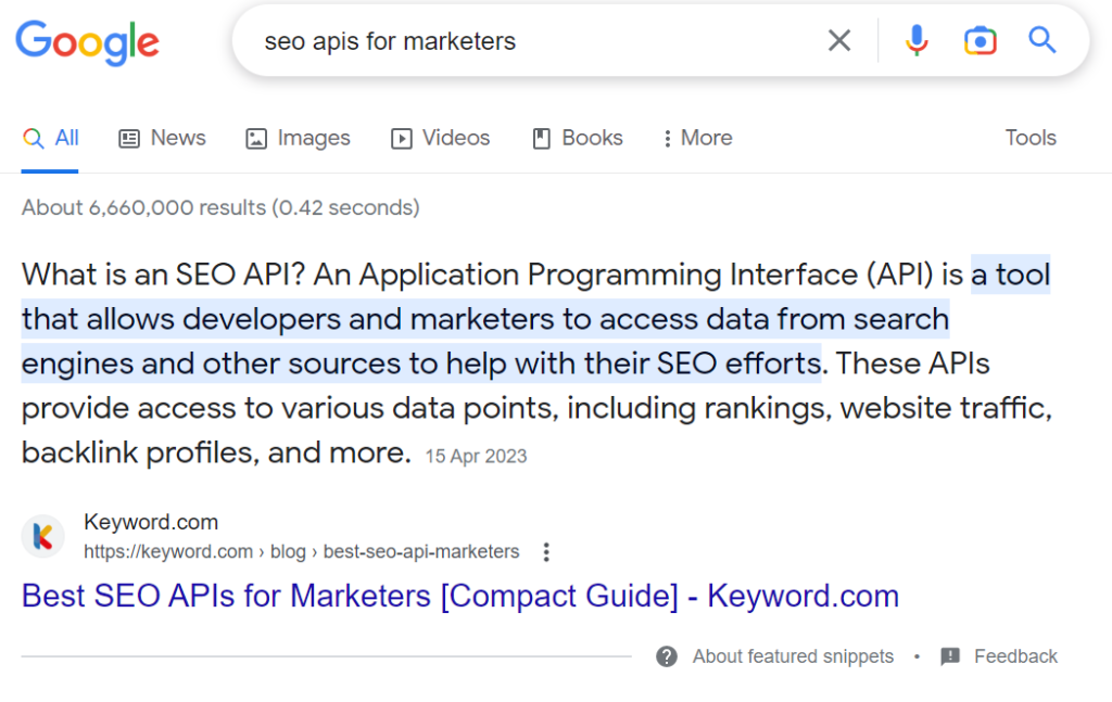 keyword relevant search result example