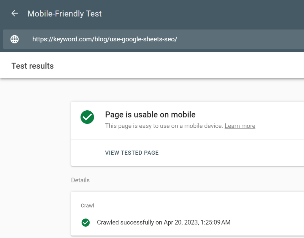 mobile-friendly test page