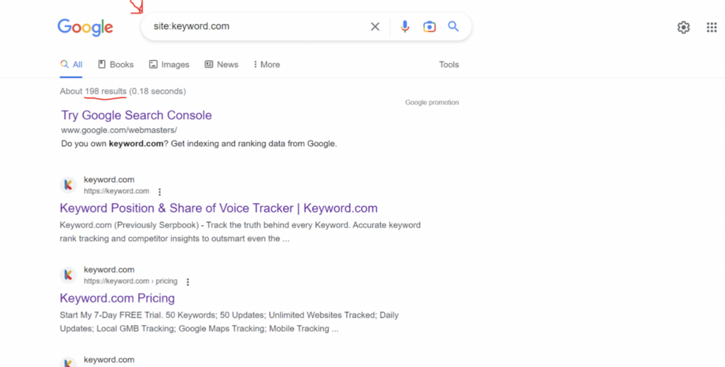 example of indexed urls in google search